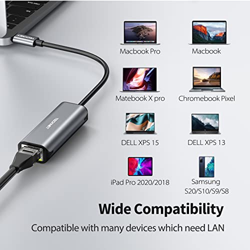 USB C to Ethernet Adapter, TECKNET Type C Thunderbolt 3 RJ45 1000 Gigabit Ethernet LAN Network Adapter, Portable Ethernet to USB C for MacBook Pro 2020/2019/2018, MacBook Air, Dell XPS and More