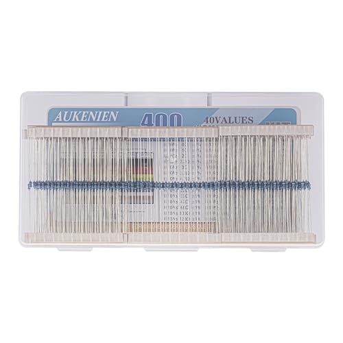 AUKENIEN 1/8W Resistors Assortment Kit 40 Values 400pcs 1/8 Watt Metal Film Fixed Resistor Pack 0 to 2.2M Ohm Common Industrial Electrical Assorted Resister Set RoHS Compliant with ±1% Tolerance