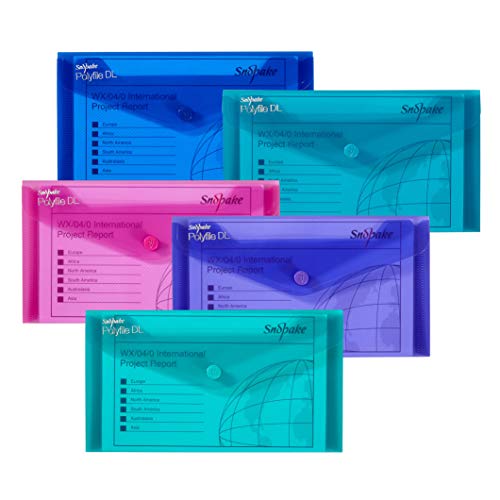 Snopake DL Polyfile Popper Wallet with Press Stud Closure – Electra Assorted [Pack of 5] Ref: 10035