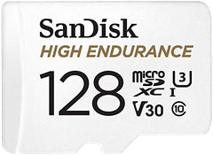 SanDisk 128GB High Endurance microSDXC card for IP cams & dash cams and SD adapter up to 10,000 Hours Full HD / 4K videos up to 100 MB/s UHS-I Class 10 U3 V30