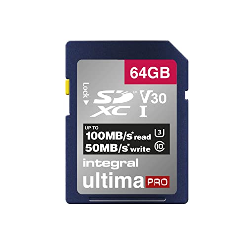 Integral 64GB SD Card 4K Ultra-HD Video High Speed SDXC V30 UHS-I U3 Class 10 Memory Card up to 100MB/s, Color May Vary