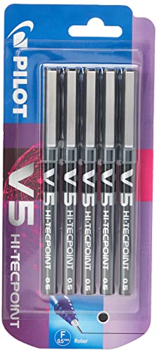 PILOT V5 0.5 mm Liquid Ink Rollerball Pen - Black (Pack of 5), 3131910541103