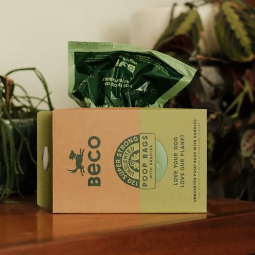 Beco Strong & Large Poop Bags - 120 Loose packed with Tie Handles - Box Dispenser - Unscented Dog Poo Bags