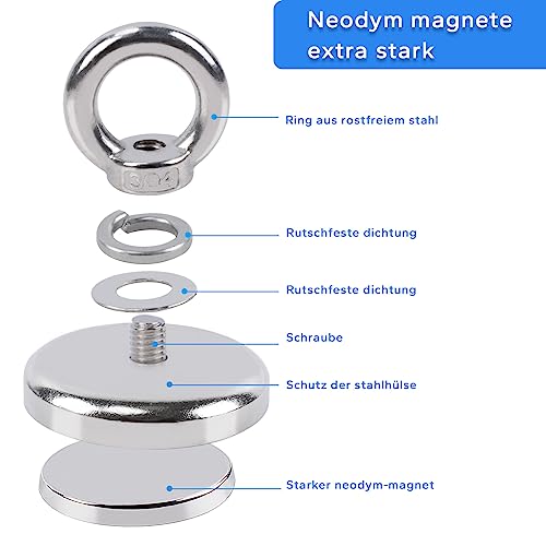 OCEUMAOA Strong Neodymium Magnets Fishing Kit 130lb Pulling Force Heavy Duty Extra Large Magnets Powerful Ring 42mmRare Earth Magnet Campervan for Retrieving in River and Salvage 4 Pack