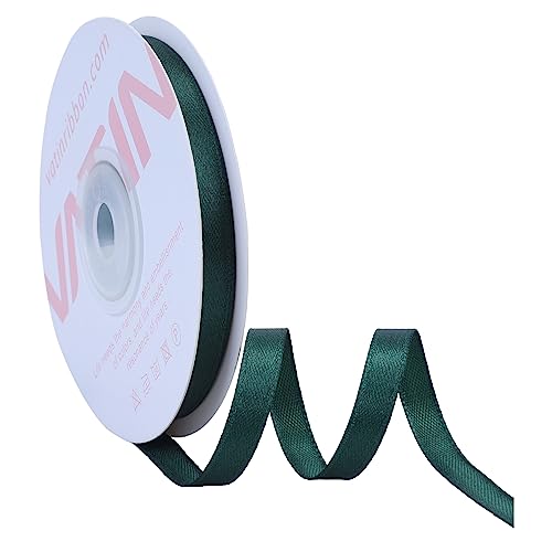 VATIN Double Sided Dark Green Satin Ribbon Polyester 6mm X 23m(25 Yards) Perfect for Gift Wrapping,Hair Bow,Party Balloon Trimming, Cake Decoration Sewing and Other Craft Projects