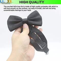 LRMYS Kids One Size Pre-Tied Bow Tie, Solid Color Adjustable Silk Neck Bowties for Baby Toddler Birthday Wedding Formal Party Banquet Prom Ball Fancy Dress, Black 1 Pack