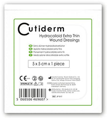 Pack of 10 Cutiderm Sterile Hydrocolloid Extra Thin Adhesive Wound Dressing 5cm x 5cm - for Cuts, Grazes, Superficial and Partial Thickness Burns, Pressure sores, and Venous Leg ulcers