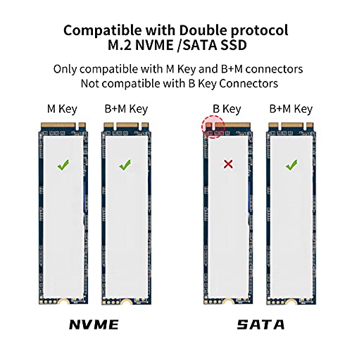 SSK Aluminum M.2 NVME SATA SSD Enclosure Adapter, USB 3.2 Gen 2 (10 Gbps) to NVME PCI-E SATA M-Key/(BandM) Key Solid State Drive External Enclosure Support UASP Trim for NVME/SATA SSDs 2242/2260/2280