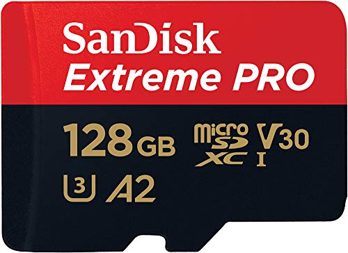 SanDisk 128GB Extreme PRO microSDXC card and SD adapter and RescuePro Deluxe, up to 200 MB/s, with A2 App Performance, for smartphones, action cameras or drones UHS-I Class 10 U3 V30