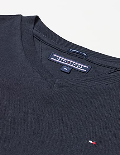 Tommy Hilfiger - Boys Essential Cotton V Neck T Shirt - Band Collar - Tommy Hilfiger Kids - Boys T Shirt - 100% Organic Cotton - Blue