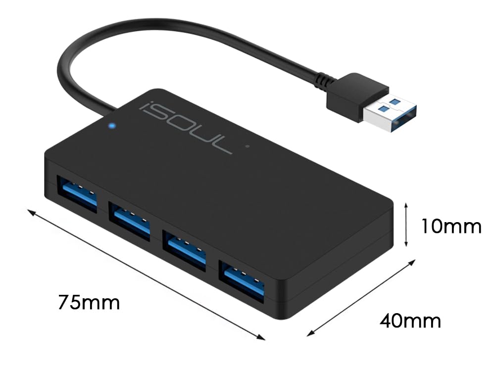 iSOUL USB Hub 3.0 4-Port Ultra-Slim USB A Hub 0.6ft Multiport Extended Data Cable, USB Splitter for PC, MacBook, PS4, PS5, Xbox, Playstation, Mac, Laptop, iMac [USB Adapter, USB Extender]