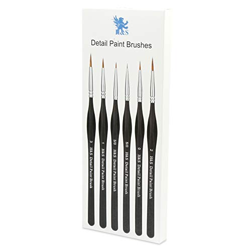 H&S Detail Paint Brushes Set 6pcs Artist Paint Brush Fine Tip Professional for Acrylic Watercolor Oil Painting