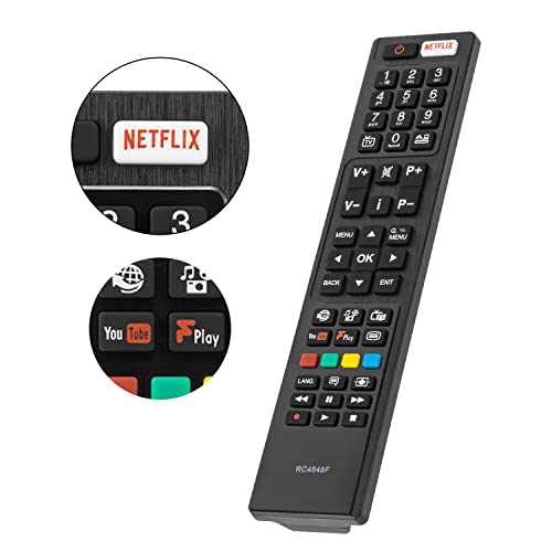 Universal Replacement for Hitachi/Bush/Polaroid TV Remote Control, RC4848F Remote Control Compatible with Hitachi/Polaroid/Bush Smart TVs, with 3 Popular Shortcut Buttons, No Setup Required