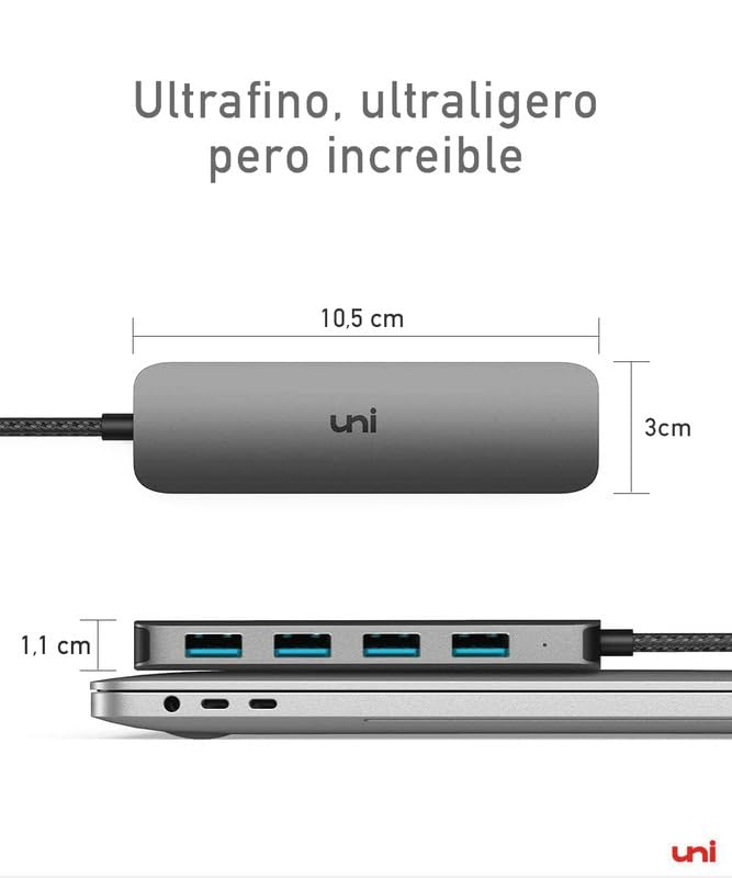 uni USB C Hub, USB Type C to 4-Port USB 3.0 Adapter, [5Gbps, Aluminium, Nylon] Ultra Slim USB Hub USB C to USB, Thunderbolt 3 Data Hub for MacBook Pro/Air iPad Pro XPS Chromebook iPhone15 Pro Galaxy