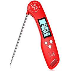 DOQAUS Cooking Thermometer, Digital Instant Read Food Thermometer Meat Thermometer Kitchen Thermometer with Foldable Probe, Backlit LCD Screen, Auto On/Off for BBQ, Grill, Suger, Milk, Deep Fry (Red)