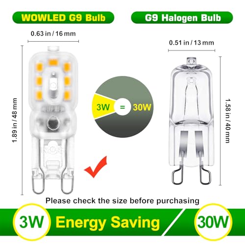 WOWLED 10 X G9 LED Light Bulb, 3W Warm White, Replace Halogen Bulbs, 3000K Non Dimmable Energy Saving, 220-240V