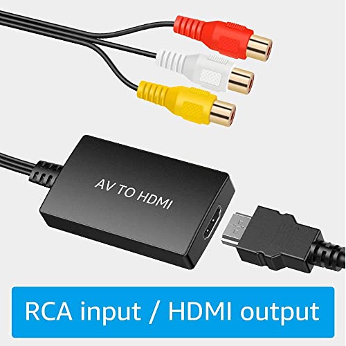 AIFHDAUF RCA to HDMI Converter with HDMI Cable, AV to HDMI Converter, RCA Input HDMI Output Video Audio Adapter for Sky/DVD/STB to View on HDTVs