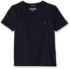 Tommy Hilfiger - Boys Essential Cotton V Neck T Shirt - Band Collar - Tommy Hilfiger Kids - Boys T Shirt - 100% Organic Cotton - Blue - 10 Years