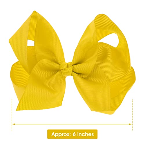 Sibba Ribbon Hair Bows Clips Barrettes 2 Pcs 6 Inch Vintage Big Ponytail Holder Cheerleading Hairpin Christmas Valentines Day Easter Decorative Hairbows Styling Accessory Girl (Yellow)