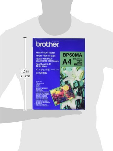 Brother BP60MA Inkjet Paper, A4, Matte, 297 mm (W) x 210 mm (L), 25 Sheets, Brother Genuine Supplies