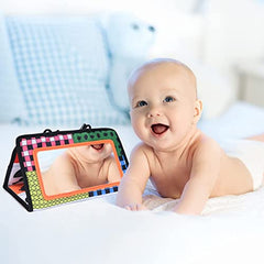 Vicloon Tummy Time Mirror, Baby Mirror Black and White Sensory Toys Tummy Time Activity Mirror, Baby Mirror Toy Safe Foldable with High Contrast Patterns Play and Pat Activity Mat for Newborn Infants