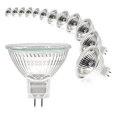 Simusi MR16 Halogen Bulbs, (12 Pack) 12V 35W Halogen Light Bulbs Dimmable Glass Cover for Ceiling Light, 2 Pin Light Bulbs Halogen 2700K Warm White