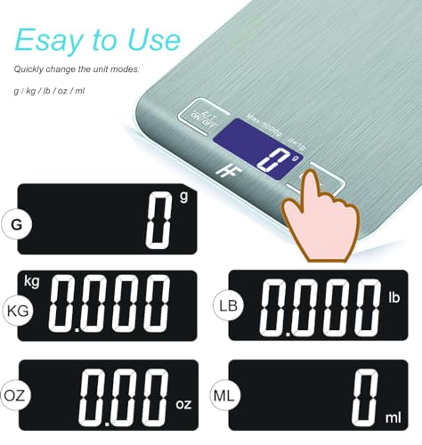 Digital Kitchen Scales Food Scale with stainless steel Platform Electronic Cooking with Backlit LCD Display Multifunction for Home Office Use 5kg 1g 11lb