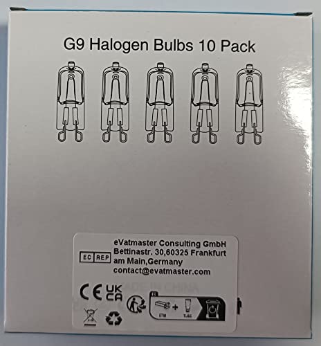 Ugvmn G9 Halogen Light Bulbs 28W, G9 Clear Capsule Bulb Warm White 2700K, G9 Oven Bulb No Strobe, G9 Bi-Pin Base No Flicker, Dimmable, AC 220-240V,10 Pack