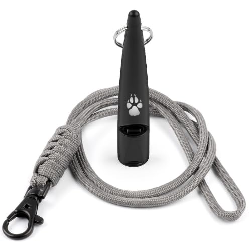 TDL Gun Dog Training Whistle with Lanyard - Dog Whistle with Loud, Solid Tone & Far Reaching Sound - Ideal High-Frequency Long-Distance Dog Recall Whistle for Most Breeds - Black with Grey Rope