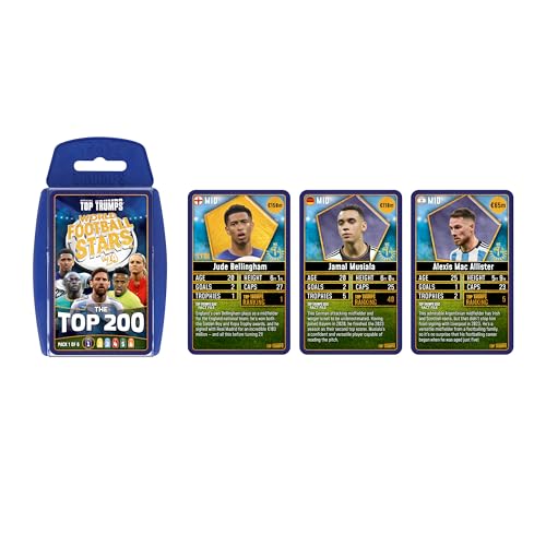 Top Trumps World Football Stars Top 200 Card Game Pack 1, Play with Lionel Messi, Sadio Mane, Mac Allister, Ederson and Jamal Musiala, educational gift for ages 6 plus