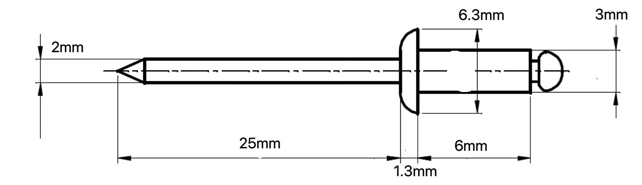 3mm x 6mm Blind Pop Rivet Dome Head Aluminium/Steel Shaft (Pack of 20)