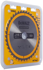 DEWALT DT1953-QZ DT1953-QZ-Hoja para construcción 216x30mm 40D, Yellow/Black, 216/30 mm 40WZ