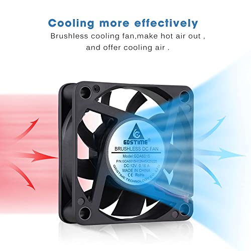 GDSTIME 60mm fan 12V 60mm computer fan 60 x 15mm PC fan 60mm case fan 4500 rpm fast speed for DIY cooling ventilation exhaust fan replacement