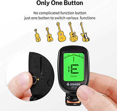 Donner Guitar Tuner Clip on DT-2 Chromatic Digital Tuner Acoustic Guitars, Banjo, Ukulele, Violin, Bass