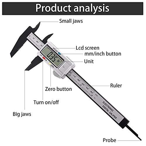 Digital Vernier Caliper,150mm 6 Inch Electronic Micrometer Caliper With Large Lcd Screen,Inch/Metric Conversion,24cm Ruler,Precision Depth Gauge Measuring Tool for DIY,Household