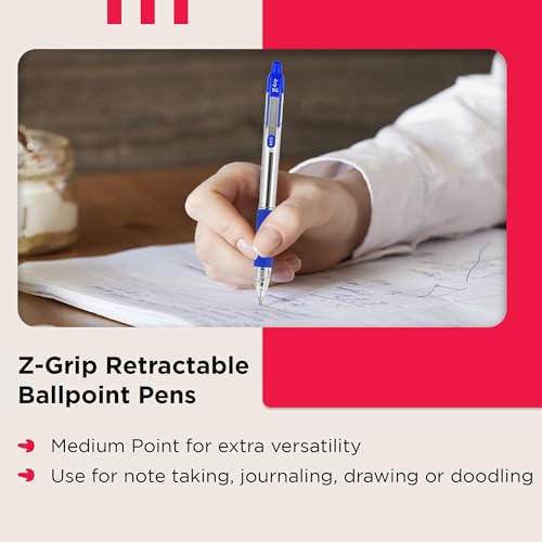 Zebra Pen Z Grip Assorted Ballpoint Pens with Pocket Clip 8pk Retractable Assorted Ink Ballpoint Pens, Reliable Assorted Biro Pens Multipack for Everyday Use Design, New Pack Size 8pk