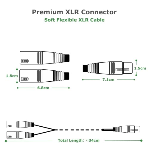 BRIEFCEC 2Pcs XLR Splitter Cable, Microphone Y Cable XLR Female to Dual XLR Male 3 Pin Jack Splitter Cord Audio Adapter, Zinc Alloy Jack OFC Copper Cable(1 Female to 2 Male, 30CM, Black)