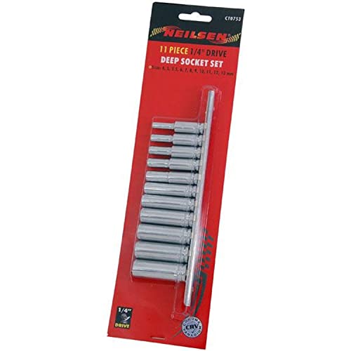 NEILSEN TOOLS CT0753 11 Piece Drive Deep Socket Set on Holder,1/4 inches