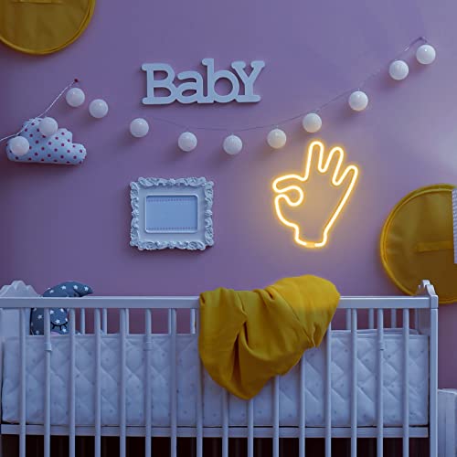 DWOOKE LED Neon Lights,OK Gesture Neon Signs Warm White Wall Neon Light USB or Battery Operated Hand Shape Light Hanging Decor Lights LED Signs for Bedroom Game Room Christmas Birthday Party Bar