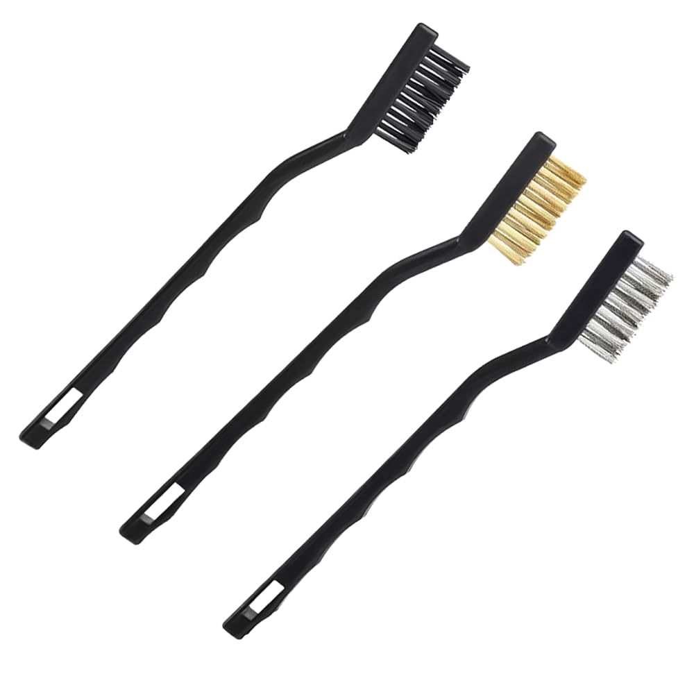 Mini Wire Brush, 3 Pcs Small Wire Brushes, Wire Brush Set, Tainless Steel Brass and Nylon Bristles, for Cleaning Masonry, Stove, Sink, Dust and Rust