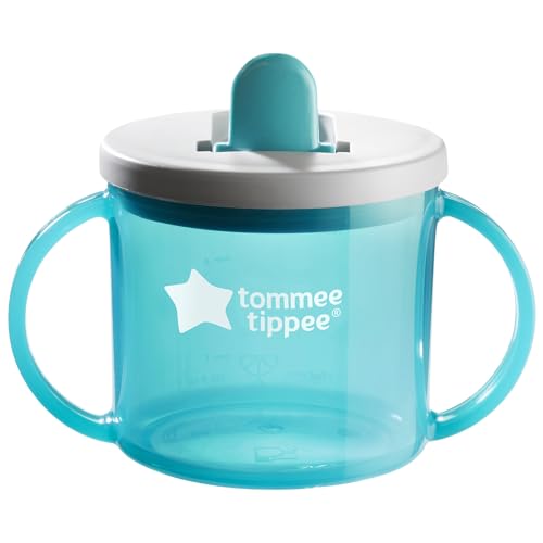 Tommee Tippee First Cup Sippy Cup for Babies with Flip-Up Free-Flow Spout and Easy Gip Handles, 4mand, 190ml, pack of 4, mixed colours