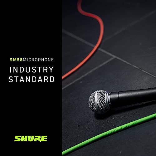 Shure SM58-LC Cardioid Dynamic Vocal Microphone with Pneumatic Shock Mount, Spherical Mesh Grille with Built-in Pop Filter, A25D Mic Clip, Storage Bag, 3-pin XLR Connector