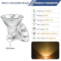 8 Pack MR11 GU4 10W 12V Halogen Reflector Bulb, Warm White 2800K, Dimmable Halogen Spotlight, 150LM, GU4 Bi-Pin Base, 30°Beam Angle, 35mm*35mm, for Hallway, Ceiling Spotlight