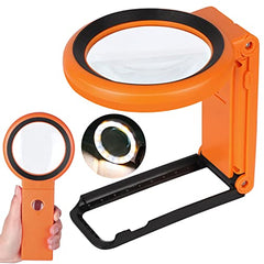 30X 10X Magnifying Glass with Light and Stand, Folding Handheld Magnifying Glass 18 LED Illuminated Lighted Magnifier for Macular Degeneration, Seniors Reading, Close Work, Coins, Jewelry (Orange)