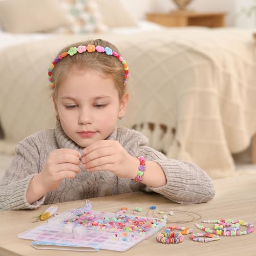 Funtopia Bracelet Jewellery Kits for Girls, 32 Types Jewellery Making Kit Arts and Crafts for Kids, Letter Beads Pearl Beads for Necklace Headband Making Gifts for Teenage Girls 4-14 Years Old