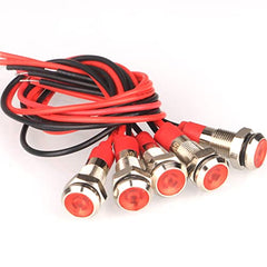 Gebildet 5pcs 6mm 3V-4.5V-5V-6V-7.5V-9VDC Waterproof Signal Lamp with Wire, LED Metal Indicator Light Energy Saving(Red)