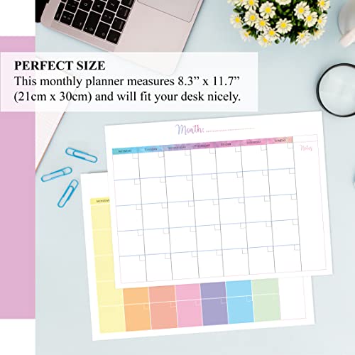Monthly Planner Pad with 50 Tear Off Pages Notes Section, Undated Desk Calendar Personal Organiser, for Work, School, Meal, and Fitness Planning (Pink)