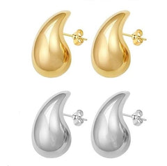 2 Pairs Chunky Gold Hoop Earrings for Women, Lightweight Waterdrop Teardrop Hollow Open Hoops, Hypoallergenic Gold Plated Earrings Fashion Jewelry for Women Girls 18/25/32mm