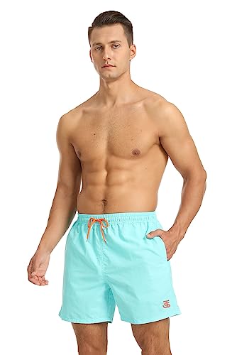 JustSun Mens Swimming Shorts with Pockets Waterproof Quick Dry Swimming Trunks Swim Shorts Men Summer Casual Board Shorts with Mesh Lining Blue M