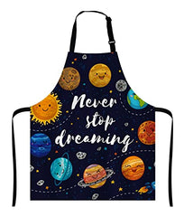 Wasach Never Stop Dreaming Apron, Motivational Quote Apron, Outer Space Apron, Cute Planets and Star Cluster Solar System Moon and Comets Sun Cosmos Apron